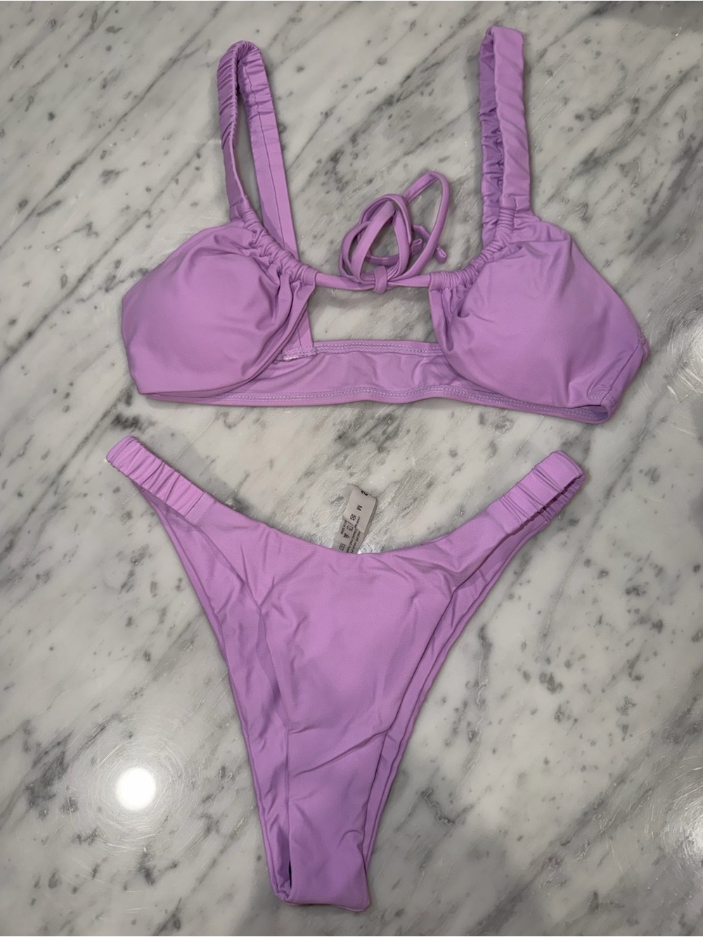 SHEIN Lavender Ruched Strap Bikini Bottom